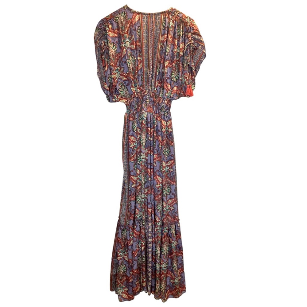Karma Highway One Size Dolman Blouson Maxi Dress Boho Floral Purple Red Pattern - Picture 2 of 11